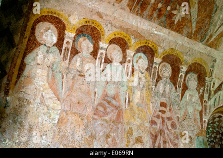 La peinture murale dans l'église de la Vierge Marie, Kempley, Gloucestershire, England, UK Banque D'Images