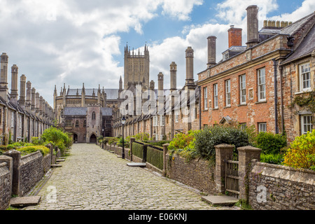 Les vicaires historique' Fermer road et la cathédrale, Wells, Somerset Banque D'Images