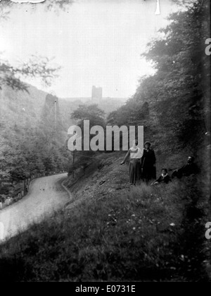 « Promenade, route montante dans la forêt aux environs de Coblence » représente une route panoramique à travers les forêts près de Coblence en Rhénanie-Palatinat. L'image dépeint une promenade paisible à travers la nature dans une région historiquement riche de l'Allemagne. Banque D'Images