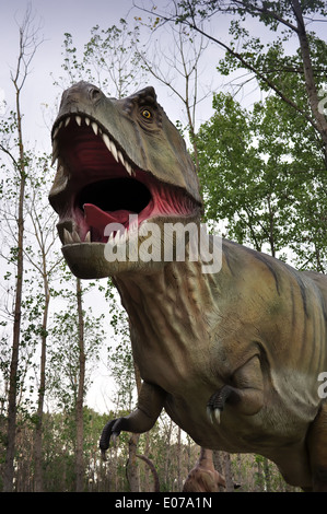 T-rex dinosaure à ouvrir grand la bouche, dans la forêt Banque D'Images