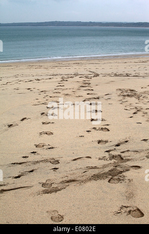 Des empreintes de pas dans la mer sur la plage de Porthminster, Baie de St Ives, Cornwall, Angleterre Banque D'Images