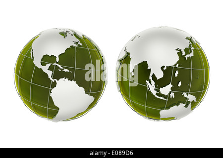 Green Globes 3D Illustration isolé sur fond blanc. Banque D'Images