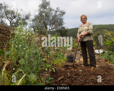 Portrait of female farmer holding hoe Banque D'Images