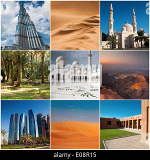 Emirats Arabes Unis, collage de plusieurs images - lieux célèbres, des bâtiments, des monuments, de la nature. Banque D'Images