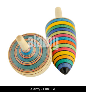 Jouet en bois vintage spinners isolé sur fond blanc Banque D'Images