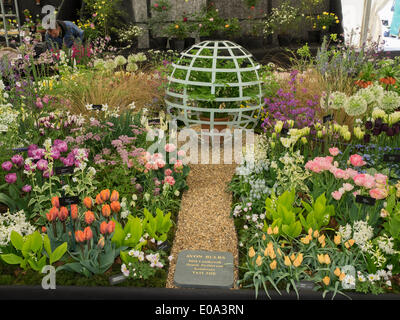 Malvern, Worcestershire, Royaume-Uni, 7 mai 2014 RHS Malvern Spring show. Ampoules Avon stall presque prêt pour juger Crédit : Ian Thwaites/Alamy Live News Banque D'Images