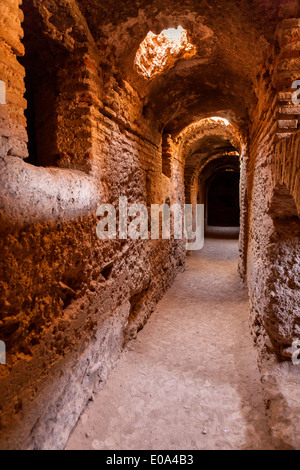 Sous les ruines du palais El Badii, Marrakech, Maroc, Afrique du Nord. Banque D'Images