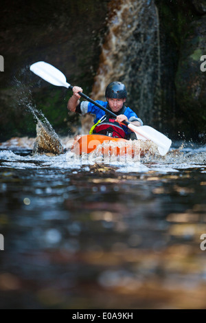 Mid adult man du kayak sur la rivière Banque D'Images