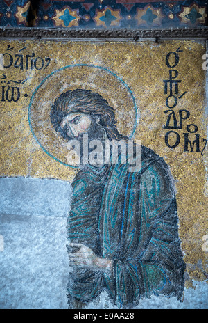 D'un 13e cen régulièrement. Deesis Byzantine mosaïque, montrant la Basilique de Saint-Jean Baptiste. Hagia Sophia, Sultanahmet, Istanbul, Turquie Banque D'Images