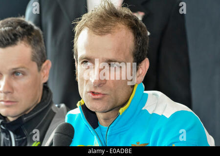 Belfast, en Irlande du Nord, Royaume-Uni. 7 mai, 2014. Michele Scarponi à la conférence de presse pour lancer le Tour d'Italie cycliste Crédit : Stephen Barnes/Alamy Live News Banque D'Images