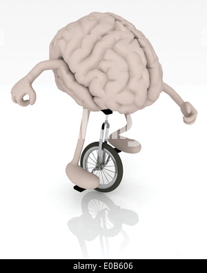 Cerveau humain avec les bras et les jambes des manèges d'un monocycle avec facilité, 3d illustration Banque D'Images