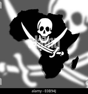 Carte de l'Afrique rempli d'un drapeau pirate isolé Banque D'Images