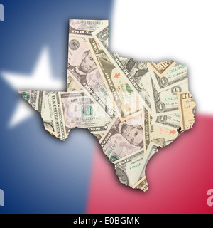 La carte du Texas rempli de dollars US Banque D'Images