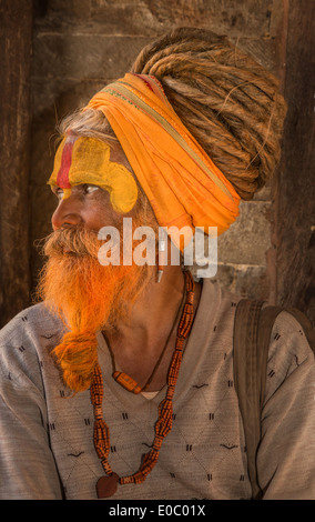 Portrait d'un Sadhu, saint homme, temple de Pashupatinath, Katmandou, Népal Banque D'Images