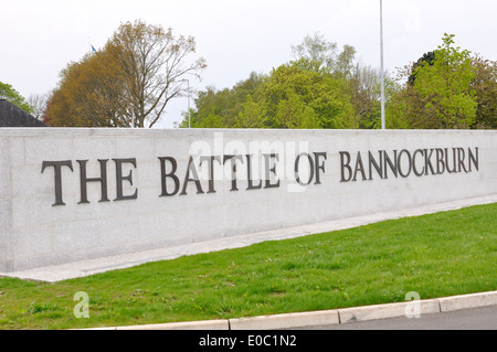 Panneau d'entrée du centre d'accueil de la bataille de Bannockburn au champ de bataille de Stirlingshire, Écosse, Royaume-Uni, Europe Banque D'Images