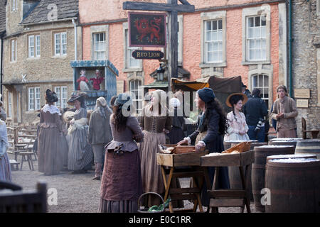 Corsham, Wiltshire, Royaume-Uni. 7e mai 2014. Le tournage de Poldark Banque D'Images