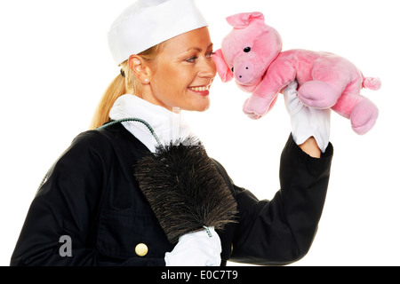 La femme comme un ramoneur. Chance bringer pour Nouvel An et fin de l'année., Frau als Schornsteinfeger. Gluecksbringer zu Sil Banque D'Images