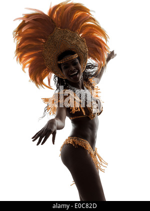 Une femme africaine samba dancer dancing silhouette sur fond blanc Banque D'Images