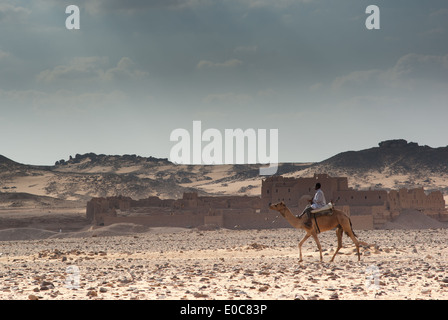 L'homme sur le chameau et monastère de St Siméon, Aswan, Égypte Banque D'Images