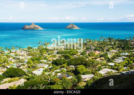 Mokulua Islands & Lanikai, Kailua, Hawaii, Oahu Banque D'Images