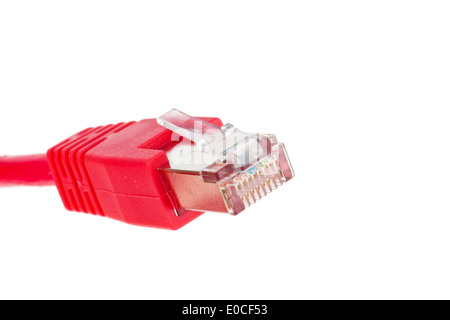 Le câble rouge d'un réseau d'un ordinateur. , Das rote Kabel eines Netzwerkes von einem Ordinateur. Banque D'Images