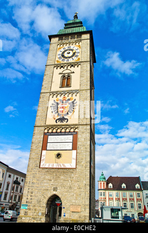 L'Autriche, l'Enns, le Zum town tower sur la place principale Banque D'Images