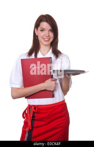 Jeune fille s'applique pour un stage dans le service, Junges Maedchen bewirbt sich um einen candidature spontanée Service im Banque D'Images