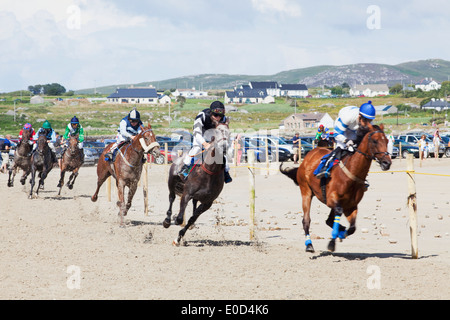 L'Île Omey les courses de chevaux ; comté de Galway, Irlande Banque D'Images