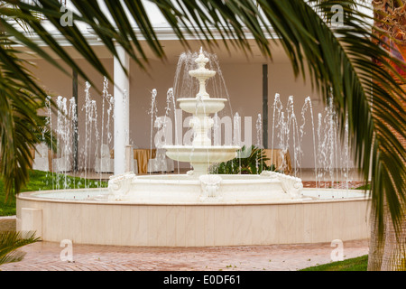 Une belle fontaine dans un parc avec des palmiers autour Banque D'Images