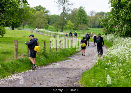 Castle Ashby, Northampton, UK . 10 mai, 2014. 35ème Marche internationale de Waendel. Approche du 21,7 km point de contrôle à la Green Castle Ashby Crédit : Keith J Smith./Alamy Live News Banque D'Images