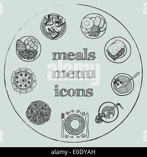 L'icône de menu repas dessiné à la main - icon set sur fond cercle gris Banque D'Images