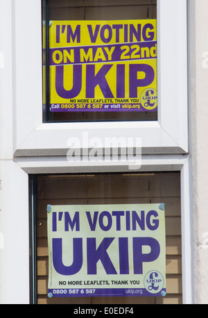 Parti de l'indépendance britannique UKIP affiches électorales dans la fenêtre de house Cardiff Wales UK Banque D'Images