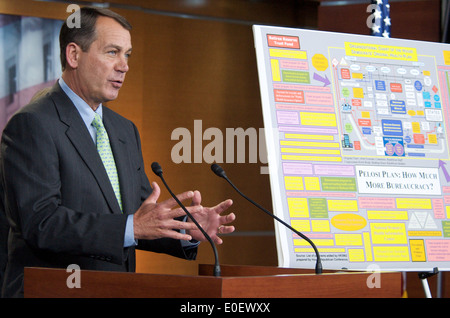 Chef de la minorité de la Chambre John Boehner Rép. tient une conférence de presse critiquant le Plan de Mme Nancy Pelosi, le 7 novembre 2009 à Washington, DC. Banque D'Images