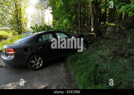 Accident de voiture avec un arbre Banque D'Images