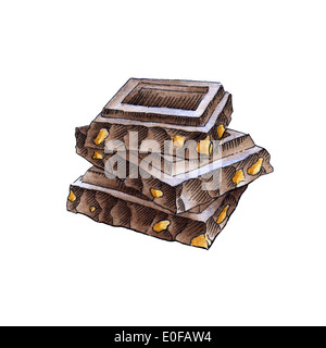 Pile de chocolat sur un fond blanc. Illustration à l'aquarelle Banque D'Images