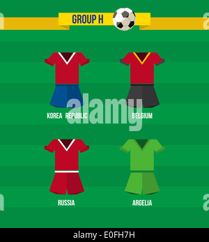 Championnat de Football 2014 au Brésil. L'équipe nationale d'uniformes pour le groupe H : Algérie, Belgique, Russie, République de Corée. EPS10 vector avec transparence organiser Banque D'Images