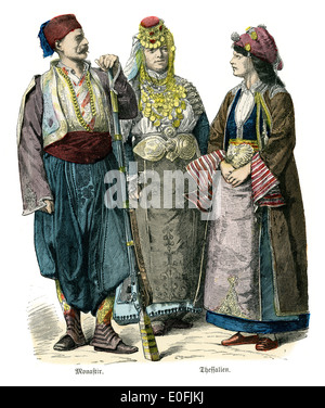 Costumes traditionnels de Turquie, 19e siècle. Monastir et Thessalien. Banque D'Images