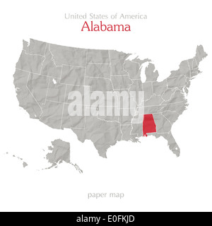 États-unis d'Amérique la carte et le territoire de l'état de l'Alabama sur papier texturé Banque D'Images