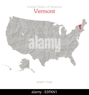 États-unis d'Amérique la carte et le territoire de l'état du Vermont sur papier texturé Banque D'Images