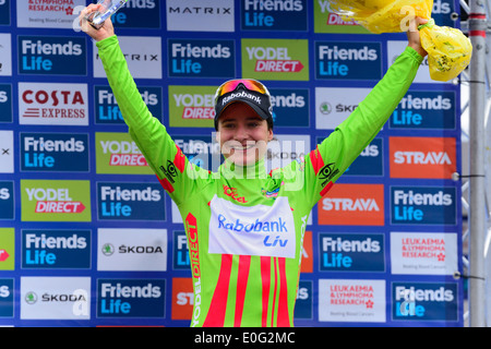 Marianne Vos remporte le yodel points Direct jersey dans la vie d'amis Women's Tour cycliste sur 11e mai 2014, Bury St Edmunds, Royaume-Uni Banque D'Images