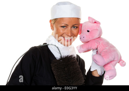 La femme comme un ramoneur. Chance bringer pour Nouvel An et fin de l'année., Frau als Schornsteinfeger. Gluecksbringer zu Sil Banque D'Images