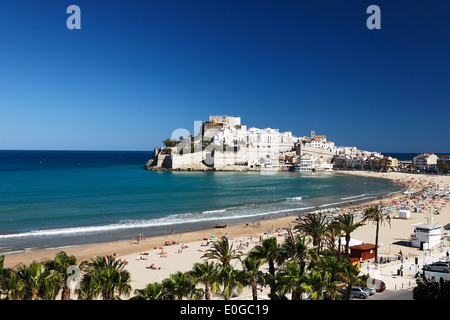 Vieille ville avec château, Madrid, Valence, Costa del Azahar, Castello, Espagne Banque D'Images