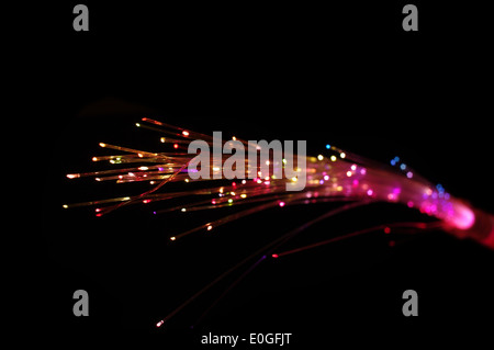 Câbles à fibres optiques de couleur sur fond noir Banque D'Images