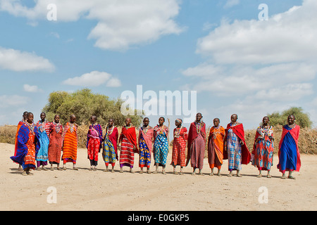 Maqasai personnes sautant et salle de danse. Amboseli, Kenya., Maqasai les gens sauter et danser. Amboseli Banque D'Images