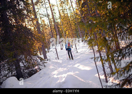 Ski dans l'Altaï Pyhä ski resort, Laponie, Finlande Banque D'Images