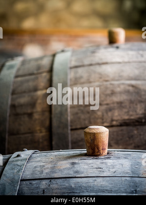 Avec un baril de vin, dans la région viticole de la bonde, Géorgie, Caucase. Banque D'Images