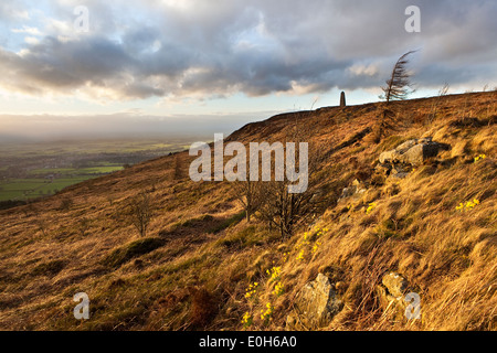 Vue du monument à explorateur britannique le capitaine James Cook sur la lande d'Easby près de Middlesbrough sur un soir de grand vent Banque D'Images