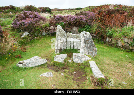 Chysauster anciennes ruines d'un village celtique près de Penzance, à Cornwall, UK Banque D'Images