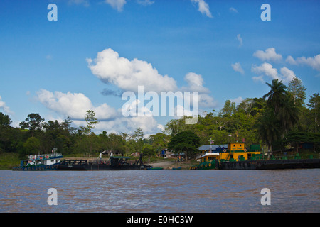 Un franchissement de la rivière dans la rivière KINABATANGAN Wildlife Sanctuary qui abrite de nombreuses espèces sauvages - SABAH, Bornéo Banque D'Images