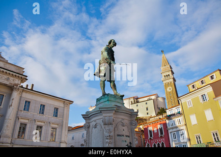 La place Tartini à Piran, Slovénie, Europe Banque D'Images